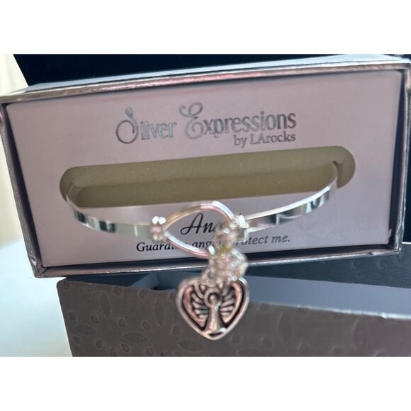 Silver Expressions By LA Rocks Angel Bracelet Heart Charm Guardian Angel Message - Picture 10 of 13